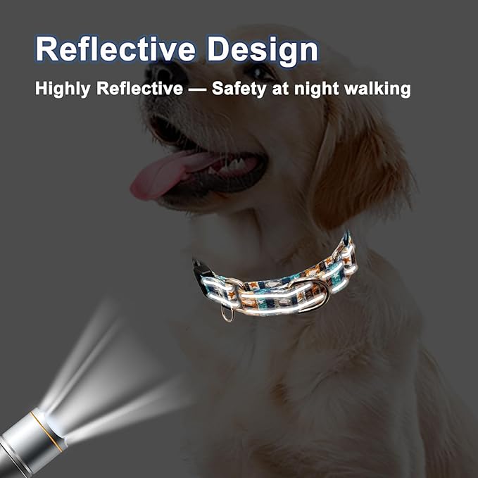 Reflective Martingale Collar with Buckle Shark Starfish Ethnic Stripe Adjustable Designer Dog Collars (Underwater World, Medium)