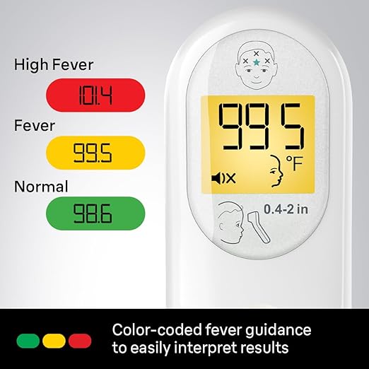 Braun No Touch 3-in-1 Thermometer for Adults, Kids, Babies, Measure Forehead, Liquid, Food Temps, Adult & Baby Thermometer, Professional Accuracy, Color Coded Fever Guidance