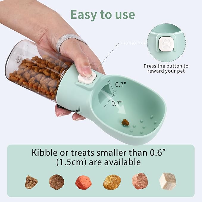 Colorday Handheld Dog Treat Dispenser Built-in Clicker & Treat Pouch, Hand Feeder for Puppy Training Walking Hiking Traveling (6.7 OZ, Green)