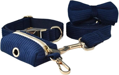 Dog Leash, 5Pcs Corduroy Dog Harness Collar Leash Set with Poop Bags,Hands Free(5PCS set13,Medium)
