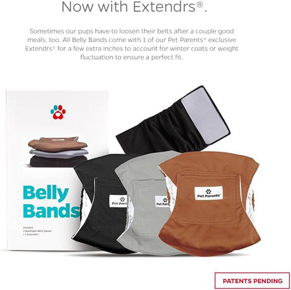 Pet Parents® Washable Belly Bands for Male Dogs (3pack) + Extendrs® of Durable Dog Diapers Male, Premium Male Dog Diapers & Dog Wraps (X-Large, Natural)