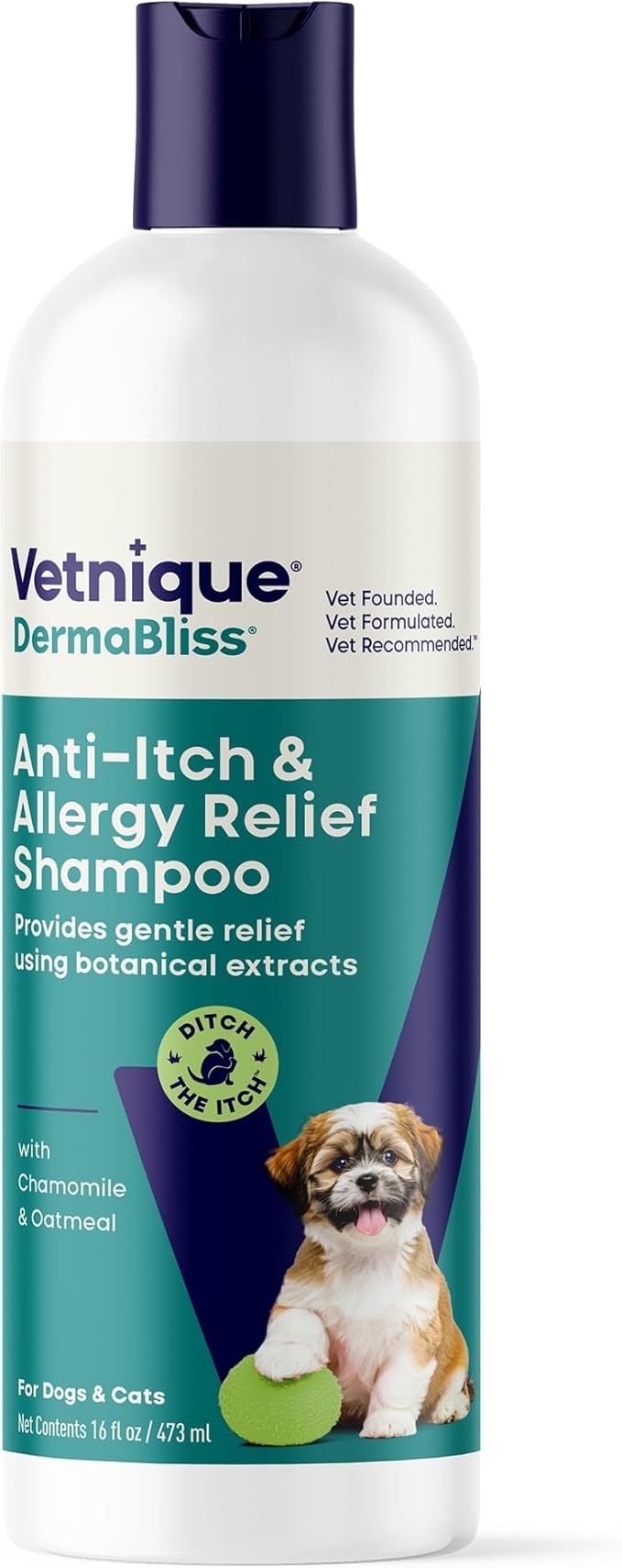 Vetnique Dermabliss Dog Shampoo for Allergies & Itching Advanced Vet Strength with Pramoxine or Regular Strength Vet Formulated Ditch The Itch 16oz Shampoo for Dogs (Regular Strength Dog Shampoo)