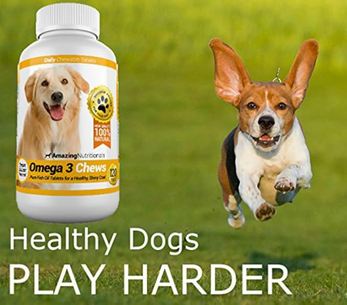 Amazing Omega 3 for Dogs - Omega 3 Fish Oil for Dogs Supplement for Itchy Skin Relief for Dry Skin and Hot Spots and Shedding Coat with EPA and DHA Fatty Acids - 120 Salmon Flavor Chews