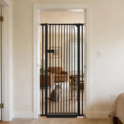 Lumizone Extra Tall Cat Gate 61.02" High Pressure Mounted Extra Wide 2025 New (17 Sizes) 1.37" Gap No Drilling Auto-Close One-Handed Operation Tall Pet Gate for Dogs(Black, 61.02" H x 29.92"-34.24" W)