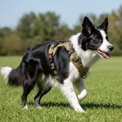 M Size Tactical Dog Harness and Leash Set, No Pull Adjustable Pet Vest with Handle and Reflective Trim, Dual Clip Oxford Training Chest Collar for Medium Dogs Walking Hiking Outdoor Control