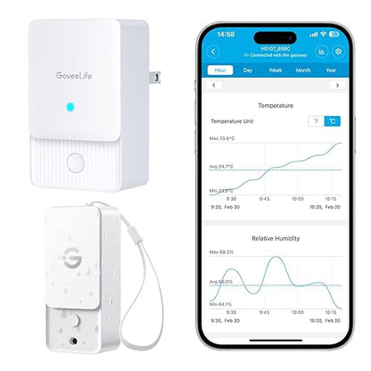 GoveeLife Wi-Fi Gateway Thermometer Hygrometer H5107, Outdoor Indoor Wireless Temperature Humidity Sensor Monitor with Remote APP Notification Alert, 1312ft/400m Monitoring Range, IP 65 Waterproof