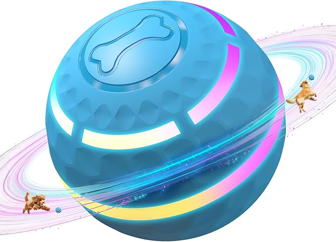 Apasiri Interactive Dog Toys: Automatic Moving Dog Balls with LED Lights, Puppy Toy to Keep Them Busy, Shaky Dog Ball for Small,Medium,Large Dogs, Dog Toys for Aggressive Chewers,Rechargeable - (Blue)