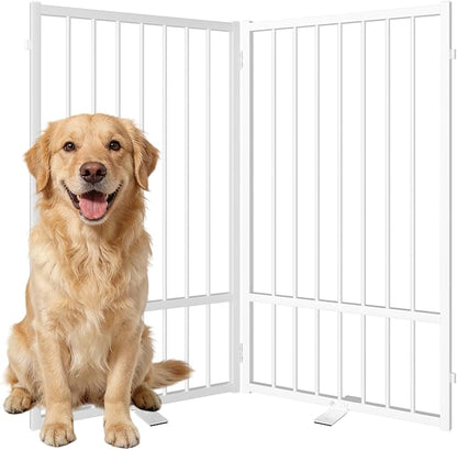 SNUOWU Full Metal Freestanding Dog Gate with Door, 36''Height Foldable Pet Dog Fence for Indoor & Outdoor, 2 Panels Extra Wide Free Standing TallDog Gates for Doorways,House,Stairs,Porch,Deck,Yard