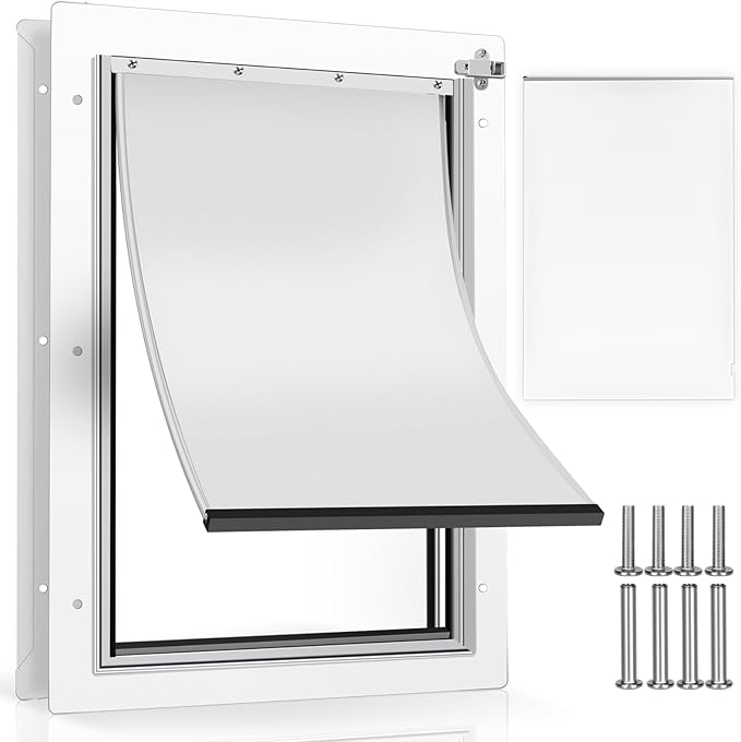 Medium Dog Door for Door,Metal Dog Door with Locking Panel,Doggie Doors for Medium Dogs with Magnetic Flap,Anti Theft Design,Fit Exterior/Interior Doors,Easy Installation(M)