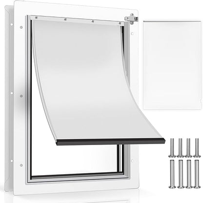 Medium Dog Door for Door,Metal Dog Door with Locking Panel,Doggie Doors for Medium Dogs with Magnetic Flap,Anti Theft Design,Fit Exterior/Interior Doors,Easy Installation(M)