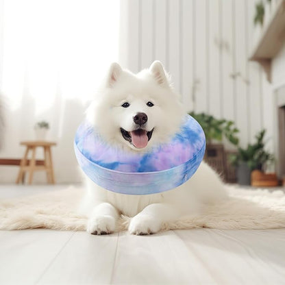 Dog Cone, Uadonile Inflatable Cone Collar for Dogs and Cats, Dog Neck Collar Recovery E-Collar Alternative After Surgery, Elizabethan Collar for Dogs Recovery(Tie-dye Purple Blue, L)