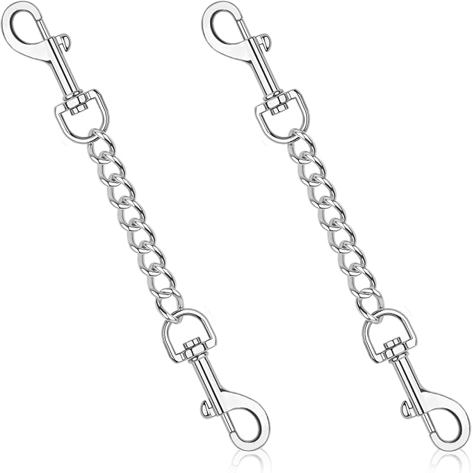 YUEPET 2 Pack 8.3 Inches Metal Dog Collar Safety Clips Heavy Duty Duble Ended Doggie Harness Collar Connector Stainless Steel Backup Clip for Dogs