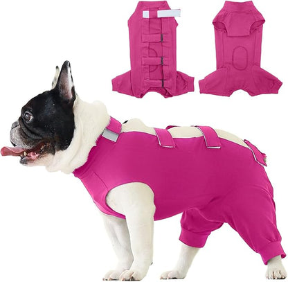 IECOii Dog Recovery Suit - Soft Surgical Onesie for Post-Surgery Dogs, Protects Abdominal & Rear Leg Wounds, Stops Licking, L-Rosered