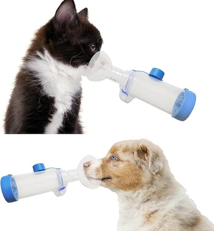 QMARK Inhaler Spacer with 2 Masks for Pets Cat and Small Dog Inhaler Spacer for MDI,with Round Shape Silicone Mask, Feline Aerosol Chamber with Breathing Indicator