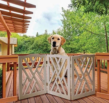 Indoor/Outdoor Solid Wood Crisscross Freestanding Foldable Adjustable 3-Section Pet Gate