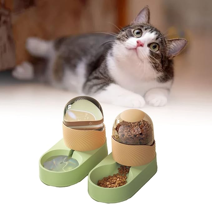 Dog Supplies, and Water Dispenser Set,Auto Food Feeder and Waterer Set Pet Food Dispenser Waterer for Small Medium Dog Puppy Kitten Automatic Dog Cat Feeder (Green Orange)