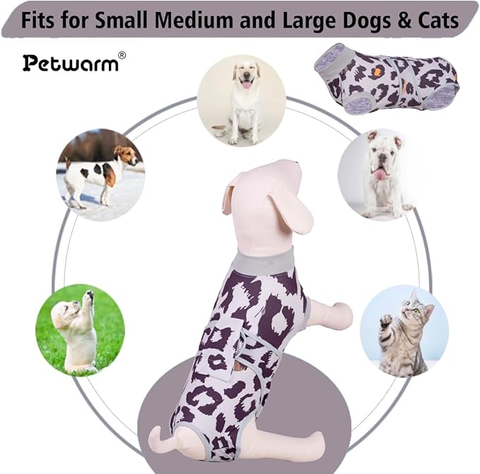 PetWarm Dog Post Surgery Suit, After Surgery Onesie for Male Female Dogs, Prevents Licking, Cotton Protect Abdominal, Dog Cone E-Collar Alternative, Leopard Pattern, Green Grey, 2XL