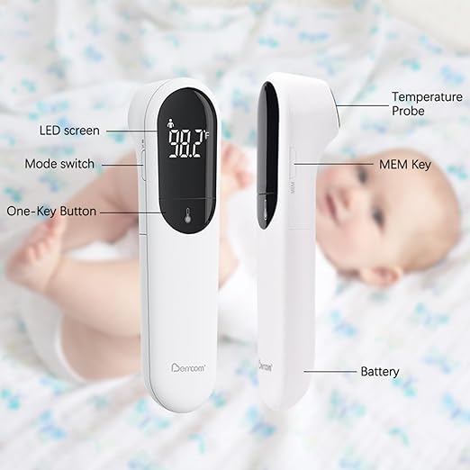 Berrcom Dual Probe Forehead Thermometer - No Touch Digital Thermometer for Adults, Kids, Babies with LED Display, Fever Alarm & Fast Reading