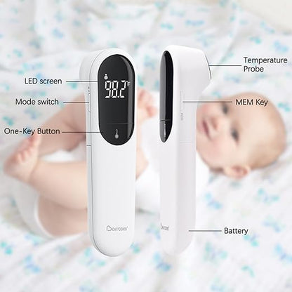 Berrcom Dual Probe Forehead Thermometer - No Touch Digital Thermometer for Adults, Kids, Babies with LED Display, Fever Alarm & Fast Reading