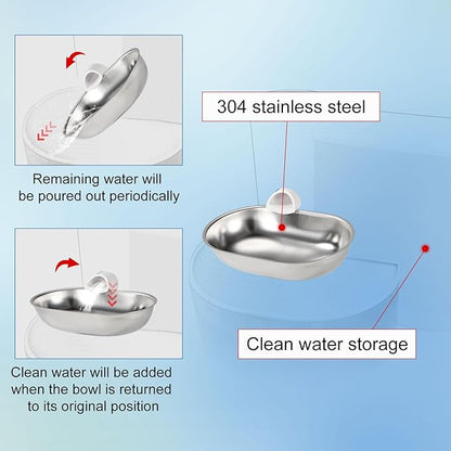 Smart Pet Water Fountain, Stainless Steel Automatic Pet Water Dispenser Wastewater Separation Feeding Watering Bowl for YSJ250424US for Cats and Small Dogs (Silver)