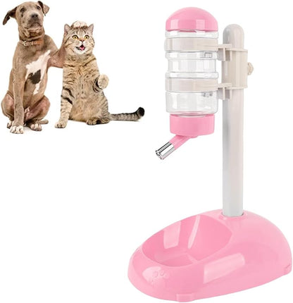 Pet Standing Water Dispenser, Height Adjustable Automatic Water Feeder Food Feeder Bowl, 500ml Dog Water Bottle Dispenser, Dog Cat Feeding Water Bowl Set (Pink)