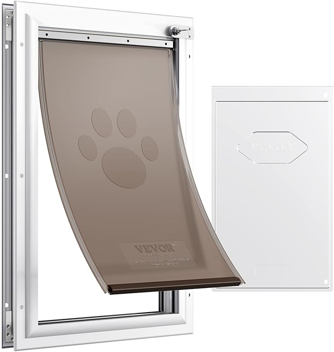 VEVOR Pet Door for Interior and Exterior Doors, Aluminum Frame, Metal Closing Panel and Lock, Strong and Durable Dog Door, Pet Door Suitable for Small Dogs (White-Small)