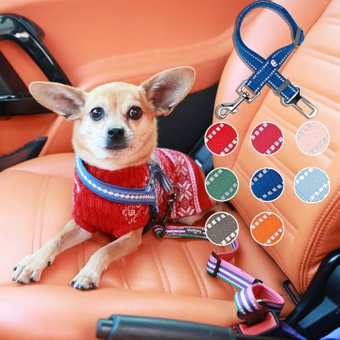 Blueberry Pet Essentials Pastel Color Reflective Dog Seat Belt Tether, Very Berry, Durable Safety Car Vehicle Seatbelts Leads Use with Harness