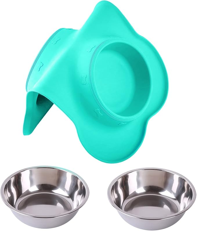 Hubulk Pet Dog Bowls 2 Stainless Steel Dog Bowl with No Spill Non-Skid Silicone Mat + Pet Food Scoop Water and Food Feeder Bowls for Feeding Small Medium Large Dogs Cats Puppies (Small, Mint Green)