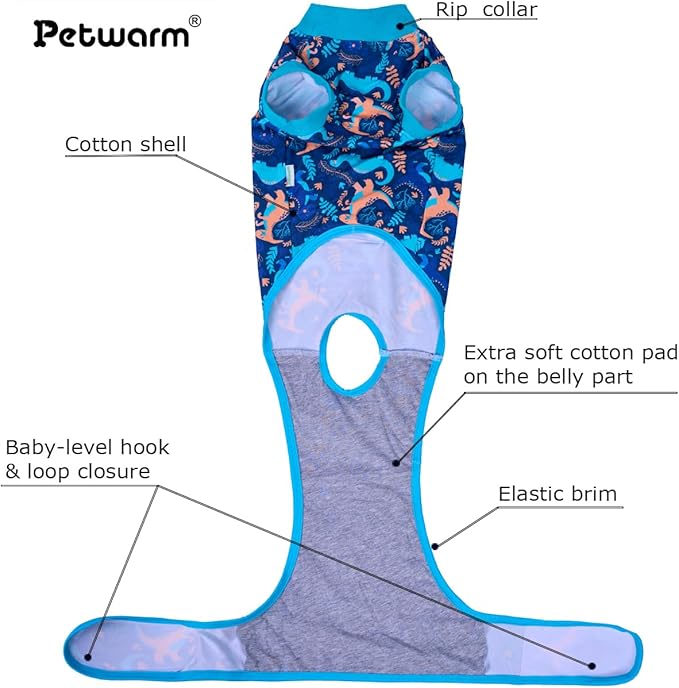 PetWarm After Surgery Onesie for Dogs, Pet Coat's Inner Clothes, Dog Cone Alternative After Surgery Suit for Dogs Female Male Dog Onesie for Spay Neuter, Dinosaur Pattern, Green, XS