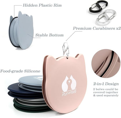 RUNROLE 2-in-1 Collapsible Silicone Dog Travel Bowls, Slot Together and Use Separately, Portable Pet Food Water Bowls, Foldable Cat Feeding Watering Dishes, 20OZ+27OZ(Blush Pink)