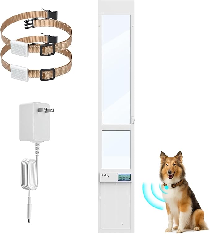 Automatic Sliding Glass Dog Door with Collar Sensor，Large Electric Doggy Door for Sliding Glass Doors, Adjustable 90 9/16" to 95 1/4" Slider Height, Anti-Pinch,Fits Dog Up to 100 Lbs (L-Tall)