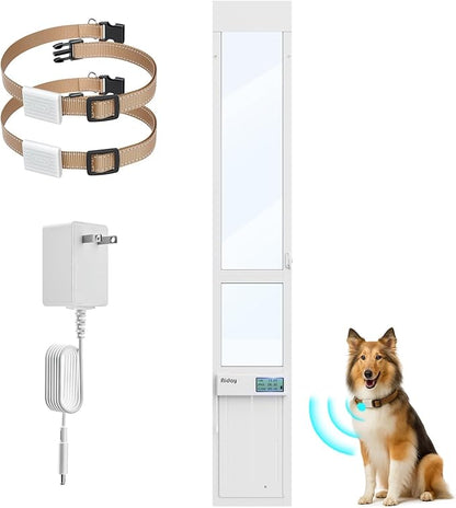 Automatic Sliding Glass Dog Door with Collar Sensor，Large Electric Doggy Door for Sliding Glass Doors, Adjustable 90 9/16" to 95 1/4" Slider Height, Anti-Pinch,Fits Dog Up to 100 Lbs (L-Tall)