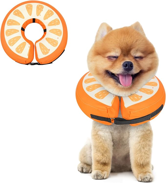MIDOG Inflatable Dog Cone Collar Alternative After Surgery - Soft Protective Recovery Dog Cone for Large Medium Small Dogs & Cats, Elizabethan Collar for Dogs to Stop Licking - Orange,S