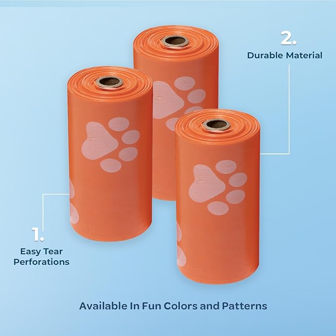Best Pet Supplies Dog Poop Bags for Waste Refuse Cleanup, Doggy Roll Replacements for Outdoor Puppy Walking and Travel, Leak Proof and Tear Resistant, Thick Plastic - Orange, 240 Bags