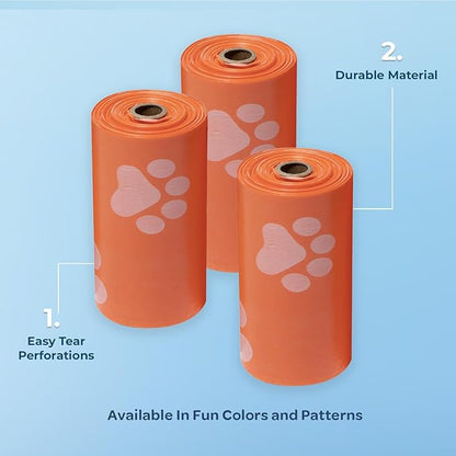 Best Pet Supplies Dog Poop Bags for Waste Refuse Cleanup, Doggy Roll Replacements for Outdoor Puppy Walking and Travel, Leak Proof and Tear Resistant, Thick Plastic - Orange, 240 Bags