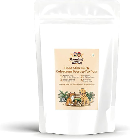 Goat Milk with Colostrum Powder for Dogs & Cats | 92% Goat Milk + 8% Bovine Colostrum | Highly Digestible Daily Milk Supplement for Pets | No Added Sugar, No Preservatives | 500 Gram