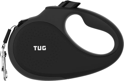 TUG 360° Tangle-Free Retractable Dog Leash with Anti-Slip Handle | 16 ft Strong Nylon Tape | One-Handed Brake, Pause, Lock (Large, Black/Grey)