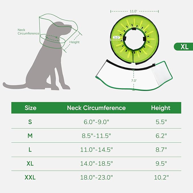 Sponge Dog Cone Collar, Dog Recovery Collar Alternative with Detachable High Clear Shield, Adjustable Soft Neck Cone for Small Medium Large Dogs, Stop Licking After Surgery (Kiwi,XL)