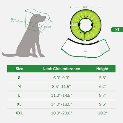 Sponge Dog Cone Collar, Dog Recovery Collar Alternative with Detachable High Clear Shield, Adjustable Soft Neck Cone for Small Medium Large Dogs, Stop Licking After Surgery (Kiwi,XL)