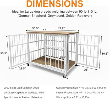 Boldbone 48 inch Dog Crate Furniture, Heavy Duty Dog Kennel Indoor for Large Dogs, Escape-Proof and Chew-Proof Wooden Dog Cage for high Anxiety Dog, Decorate House as TV Stand, End Table