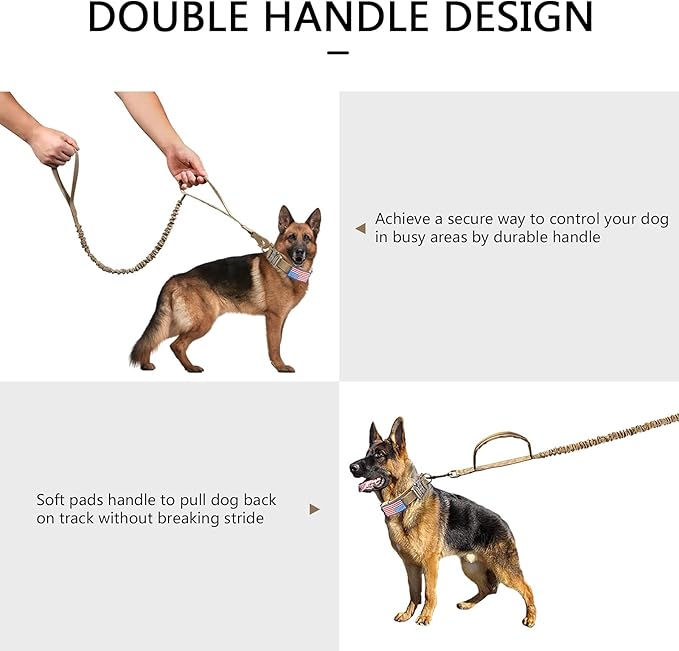 DAGANXI Tactical Dog Collar Leash Set, Adjustable Military Training Nylon Dog Collar with Controll Handle and Heavy Metal Buckle for Medium and Large Dogs，with Patches and Airtags Case (L, Brown-Set)