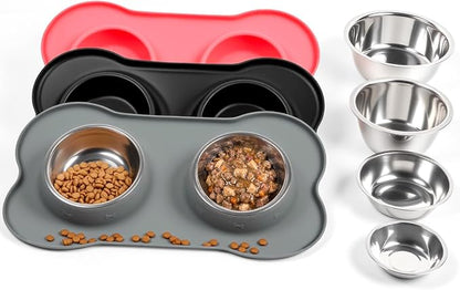Conlun Medium Pet Feeding Station, 29oz Stainless Steel Dog Bowls Set, No Spill Food & Water Dishes with Non Slip Silicone Mat for Breeds Up to 55 Lbs, Grey