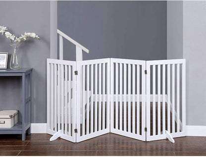 unipaws 36”H Free Standing Pet Gate for Dog Cat, Tall Wooden Dog Gates for Doorway, Stairs, Foldable Pet Fence for The House, Expandable Barrier, Indoor Use, White