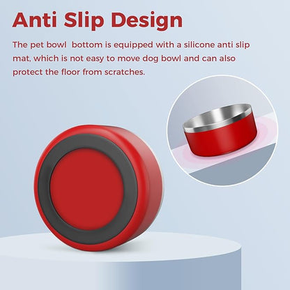 WENBOKMIN Dog Bowl, Stainless Steel Dog Food and Water Bowl with Non Slip Quiet Bottom, Easy to Clean, Dishwasher Safe, 64oz, Red