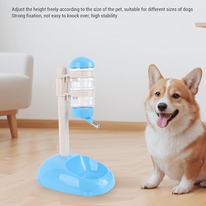 Pet Standing Water Dispenser Feeder, 500ml Dog Water Feeder Bottle Adjustable Raised Pet Food Bowl for Dogs Detachable Bottles Easy Cleaning (Blue)