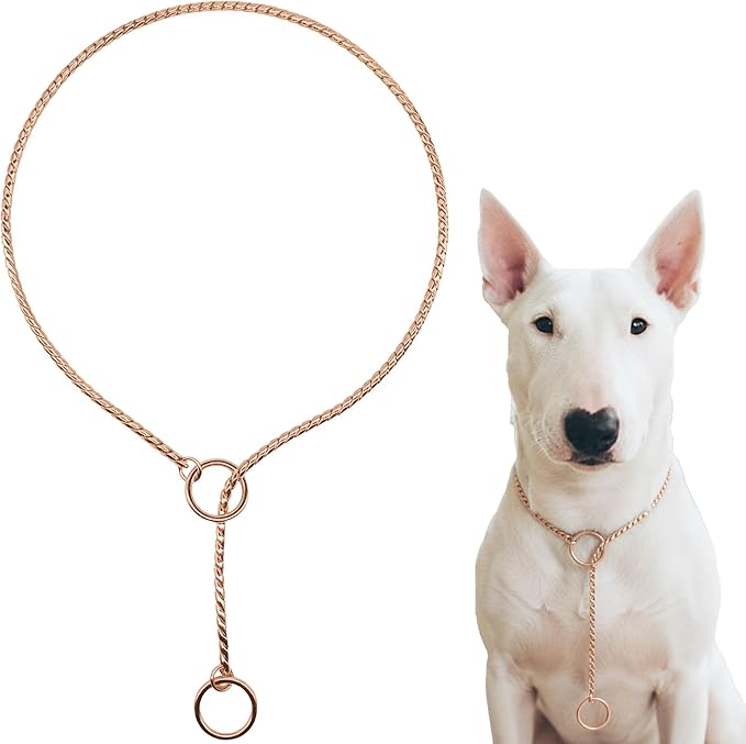 Dog P Snake Chain Chrome Plated Metal Dog Training Choke/Collar-Fully Guaranteed Against Rust Tarnish or Breakage-Recommended for Professional Training (Rose Gold, 5mm * 24")
