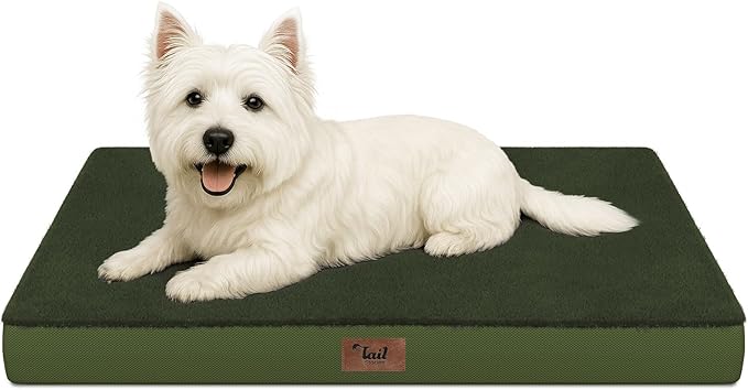 Comfort Dog Bed for Small Dogs & Cats, Waterproof Dog Crate Mat Orthopedic Egg Crate Foam with Washable Removable Cover, Olive Green