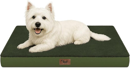 Comfort Dog Bed for Small Dogs & Cats, Waterproof Dog Crate Mat Orthopedic Egg Crate Foam with Washable Removable Cover, Olive Green