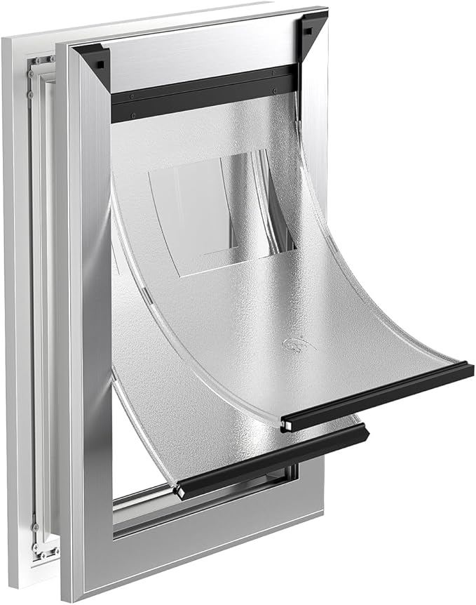 MAVRICFLEX Heavy Duty Doggy Door with Sliding Lock Panel, Aluminum Large Dog Door with Magnetic Double Flaps Dog Door for Large Dogs Up to 40lbs, Medium, Matte Silver