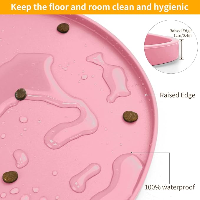 Ptlom Silicone Pet Placemat for Dogs and Cats, Non-Slip Waterproof Dog Feeding Bowl Mats for Food and Water, Small Medium Large Pet Puppy Tray Mat Prevent Residues from Spilling onto The Floor, Pink